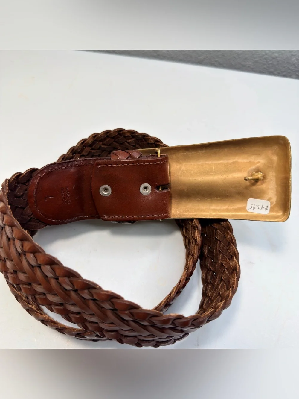 Artisan Mexican handmade Braided Leather Belt  Size L NEW copper buckle